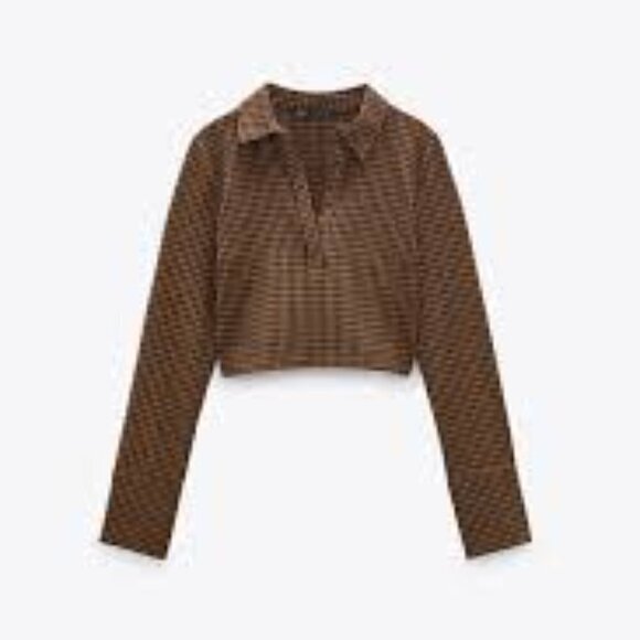Zara Houndstooth Crop Top Size Small - Picture 2 of 6